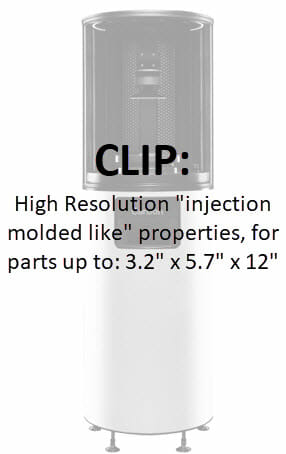 3D Printing - CLIP - High Resolution "injection molded like" properties, for parts up to: 3.2" x 5.7" x 12", Smooth surface finish, excellent mechanical properties, very fine resolution, 3d printed parts 3d printed materials,